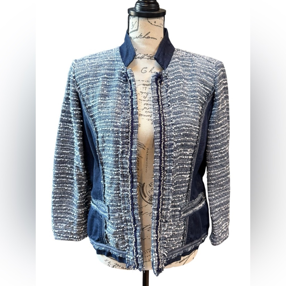 Chico's Jacket Navy and White Tweed and Denim Women’s Medium